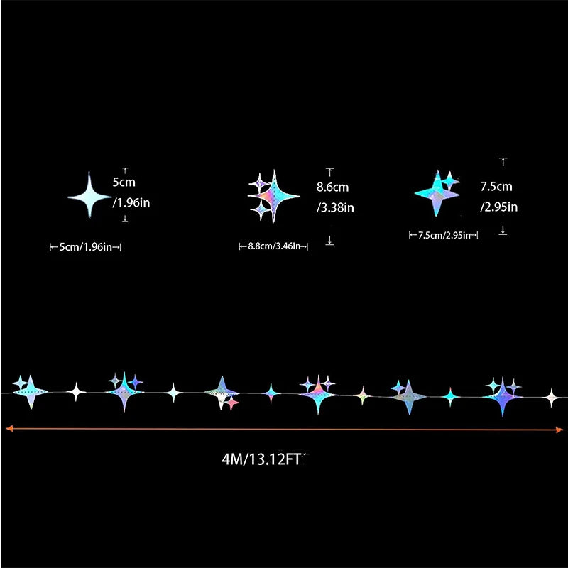 guirlande décorative multicolore stars lunes cercles effet holographique iridescent enfantin cosmique festif