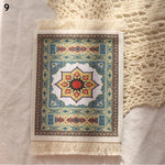 tapis table traditionnel motifs géométriques bleu rouge beige blanc tissu