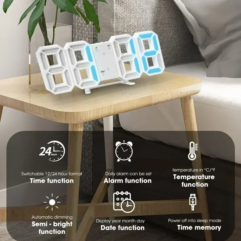horloge digitale led moderne horaire date minimaliste cubique chiffres imposants