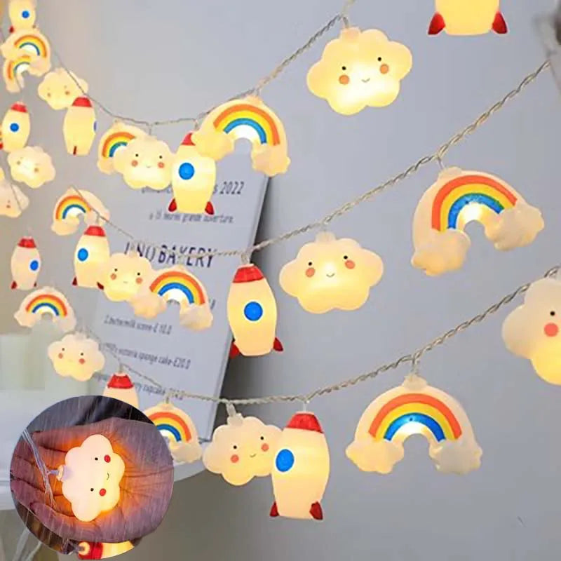 guirlande lumineuse étoiles arc ciel nuages festives enfantines leds colorées chambre enfants