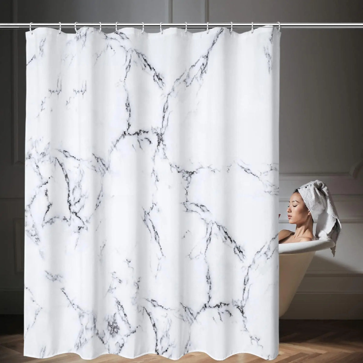 rideau douche polyester imitation marbre métalliques moderne élégant accessoire salle bain porte serviettes tapis