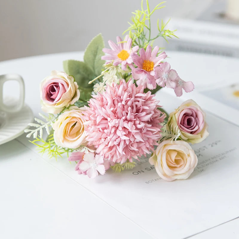 bouquet fleurs artificielles velours rose blanche intérieur décoration mariage anniversaire classique