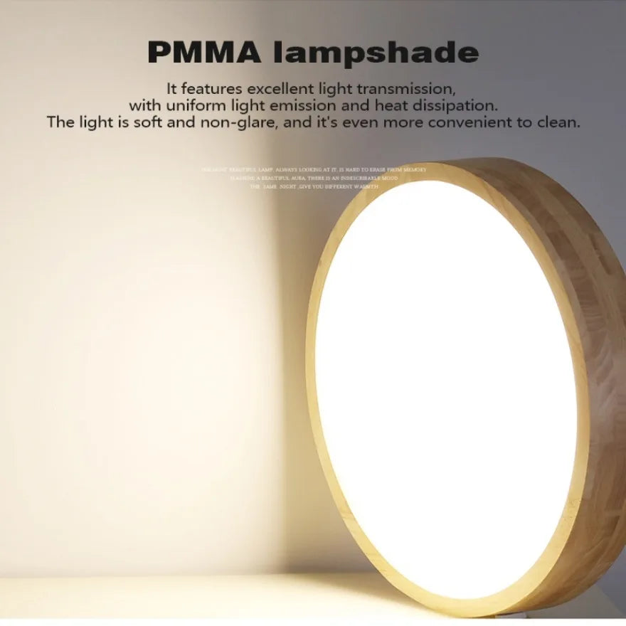 lampe bois naturel grain fin moderne pmma led 6000k 3000k télécommande