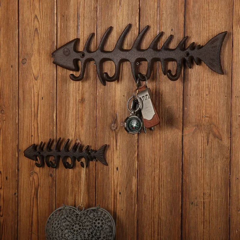 porte clés mural vintage porte clés clé marteau tournevis rustique imprimé poisson