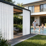 rideaux extérieurs pergola tissu plissé blanc gris translucides moderne minimaliste tringle métallique