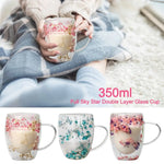 tasse verre double paroi fleurs séchées rose bleu moderne 350ml transparent