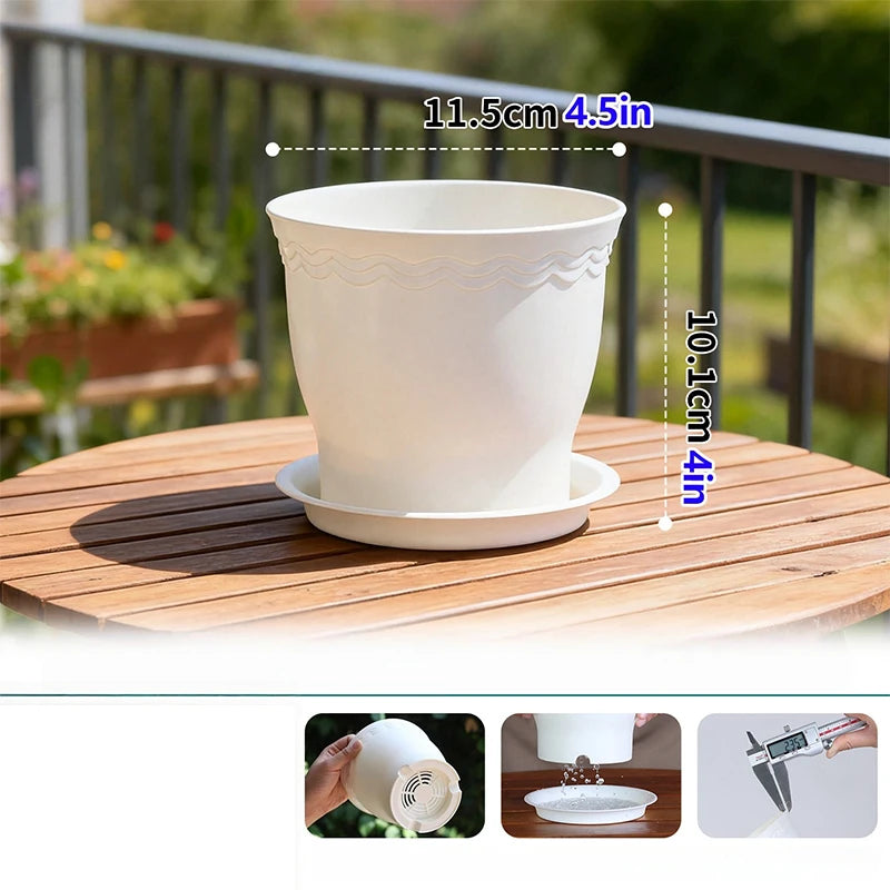 pots fleurs résine moderne blanc gris soucoupes arrosoir décoration intérieure plantes vertes