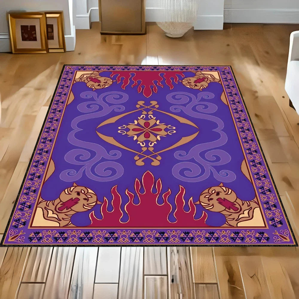 tapis salon moderne motif ethnique violet rouge beige doré décoratif maison chambre grand