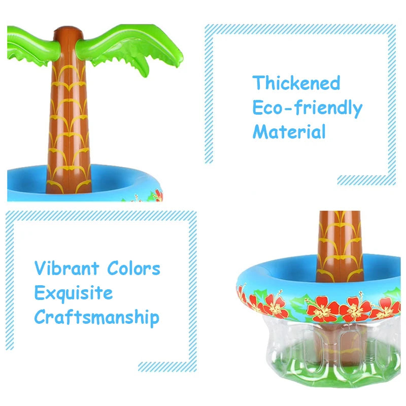 flotteur gonflable palmier boissons transparence verte bleu rouge tropical festif plage piscine