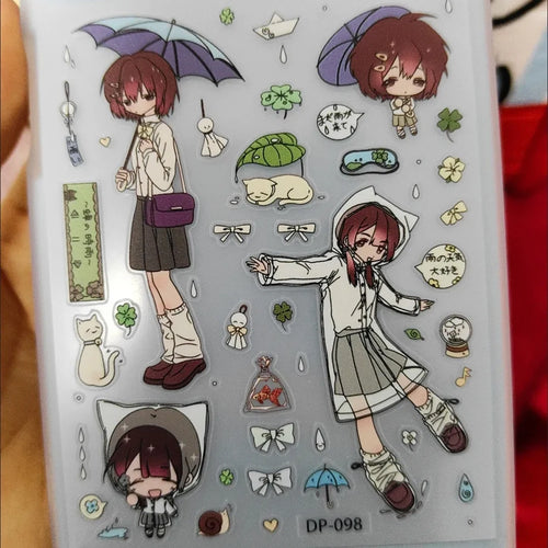 autocollants kawaii transparents dessins animés chats parapluies feuilles coeurs musiques sacs chapeaux set deco
