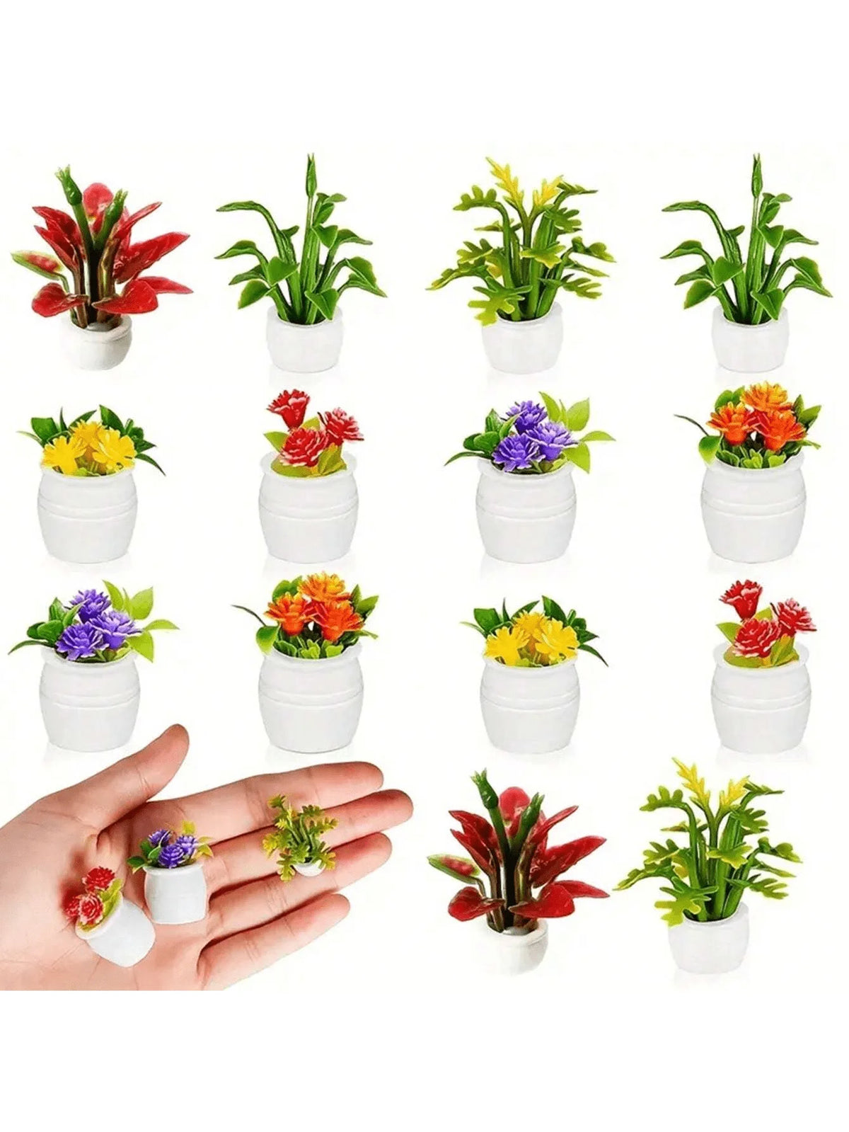 pots fleurs miniatures décoratives diverses couleurs rose orange jaune violet rouge vert blanc
