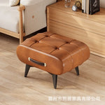 pouf cuir marron vert orange moderne vintage boutons carrés pieds noirs