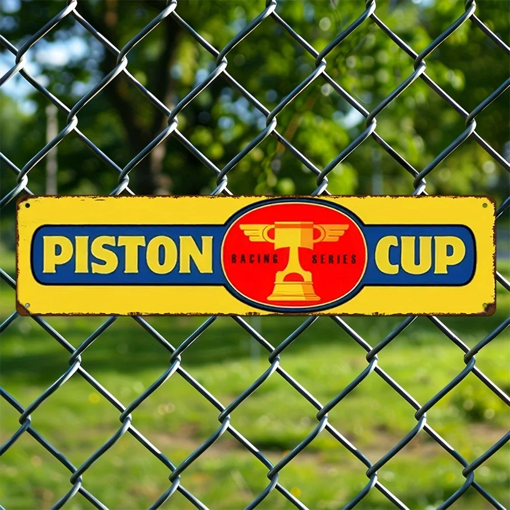 plaque publicitaire vintage graphique piston couleur jaune bleu rouge anti poussière mur facile