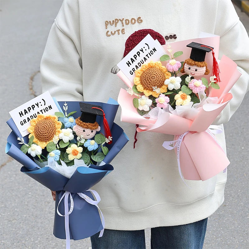 bouquet fleurs artificielles graduation couleur blanc jaune bleu rose vert figurine ruban décoration maison
