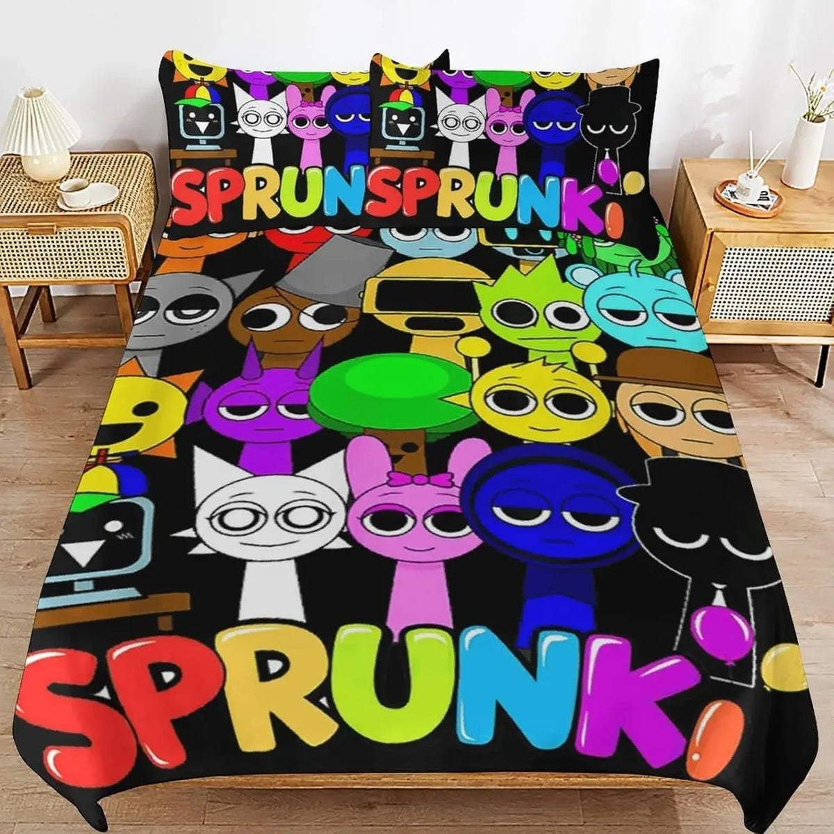 Set de literie Sprunki avec taies d'oreiller assorties