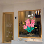 autocollants fleurs stylisées nice day moderne diy pvc adhésif rose vert blanc jaune gris