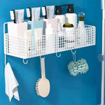 panier suspendu moderne noir blanc maille métallique clips magnétiques accessoires cuisine produits toilette salle