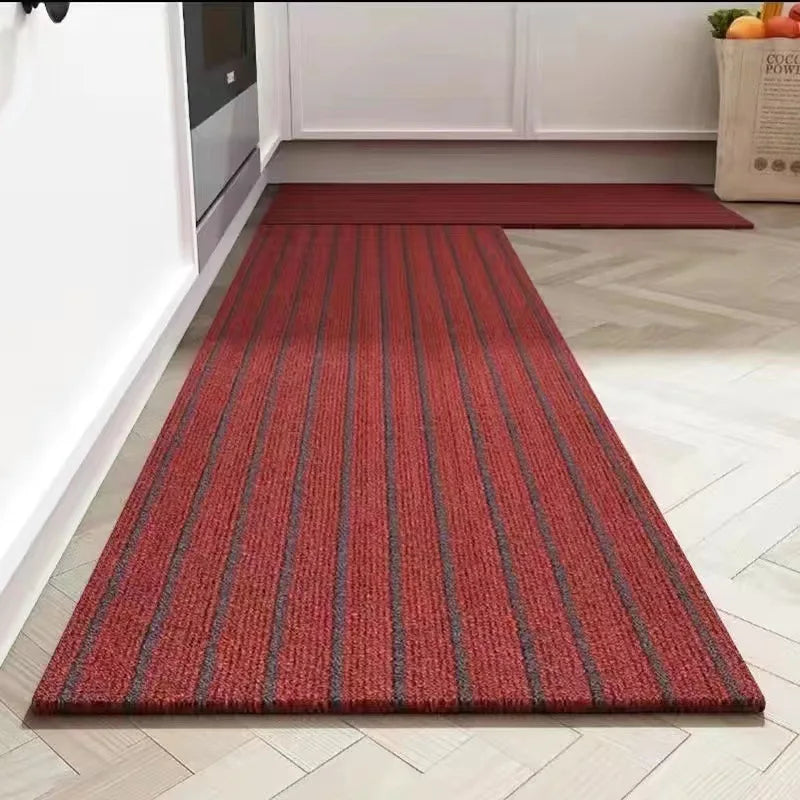 tapis moderne gris rouge anti dérapant tissu tissé non bouclé rayures horizontales salon couloir