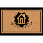 tapis d'entrée marron clair motif maison branches bordure noire imperméable antidérapant extérieur intérieur