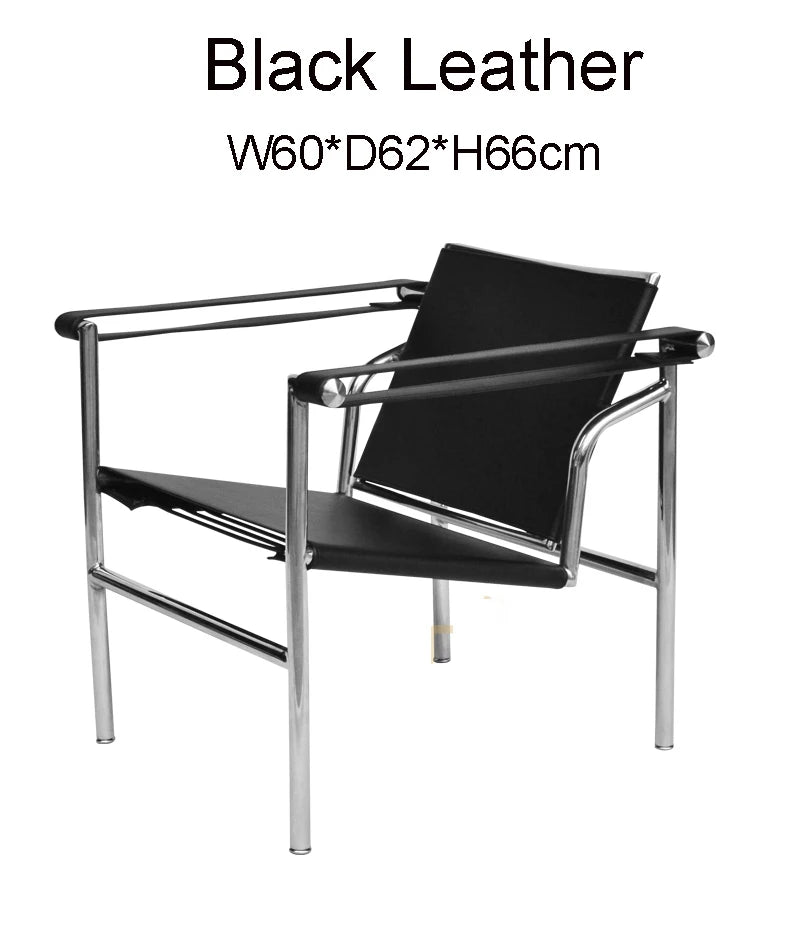chaise salon moderne minimaliste cuir métal chromé accoudoirs marron noir beige