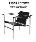 chaise salon moderne minimaliste cuir métal chromé accoudoirs marron noir beige