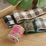 ruban carreaux polyestère noir blanc marron vert rose bleu clair tissé rustique double face
