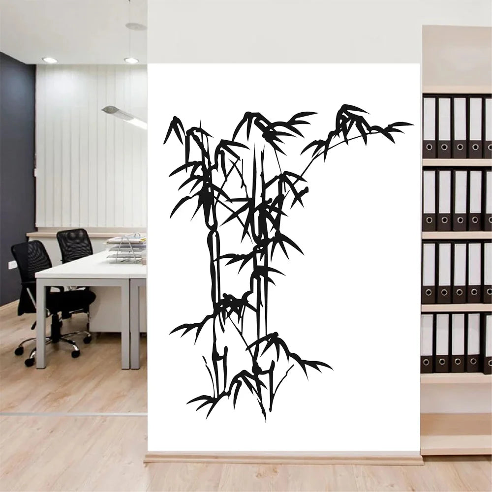 sticker mural bambou noir art minimaliste 150x120cm autocollant amovible dimension unique
