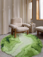 tapis rond laine verte moderne doux texture pelucheuse motif ondulé 100cm 130cm 150cm