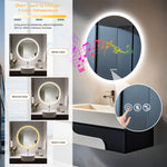 miroir rond moderne blanc notes musicales éclairé bluetooth anti buée led multifonctionnel défogging adjustable