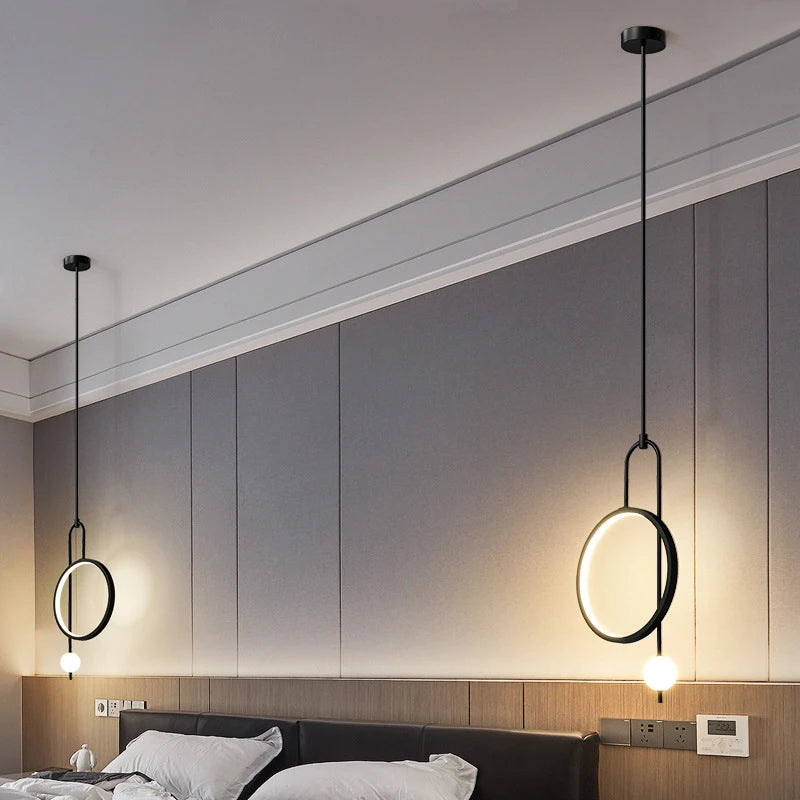 lampe suspendue anneau or noir moderne minimaliste sphère lumineuse chaîne métalliqueflux lumineux haute qualité