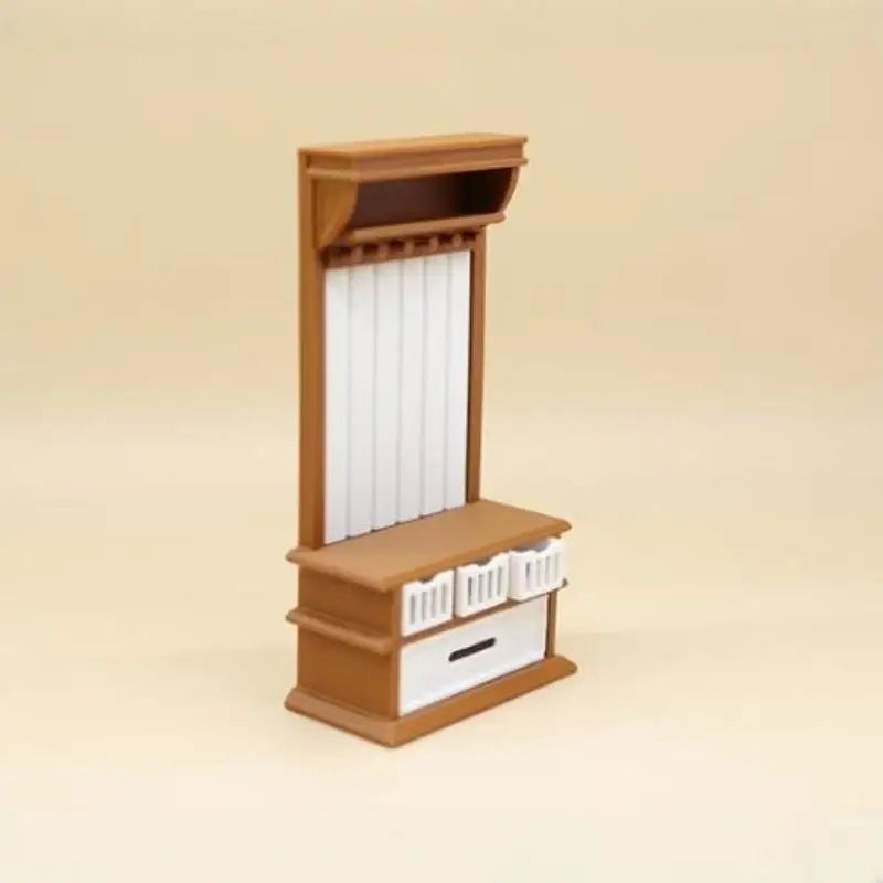 miniature rack manteaux texture bois classique marron clair blanc accessoire poupée chambre poupée décoration