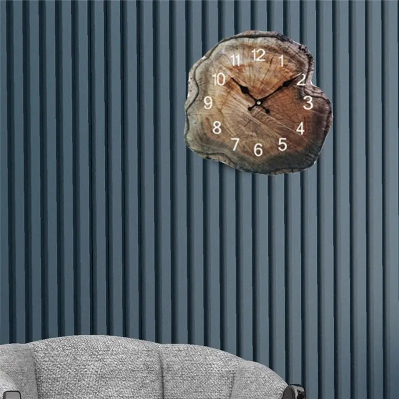 horloge murale bois naturelle rustique salon décoration vintage tranches marron brunOpaque horloge murale bois