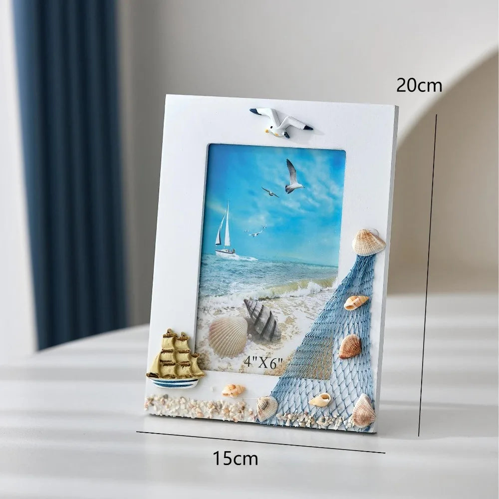 cadre photo marin coquillages voilier plage décoration intérieure bois filets pêche étoiles mer thuyền