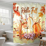 rideau douche automnal motifs citrouilles feuilles d'érable hello fall orange marron polyester tringle rideau