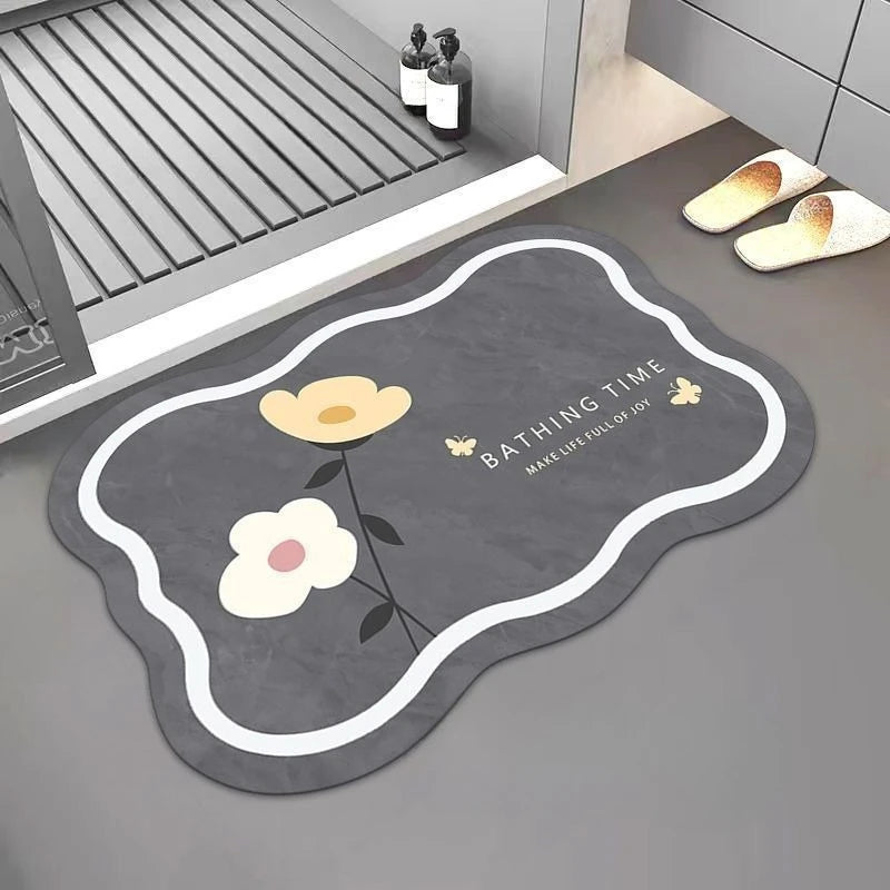tapis bain absorbant antibacteries antidrapant gris fleur simple moderne minimaliste 40x60cm