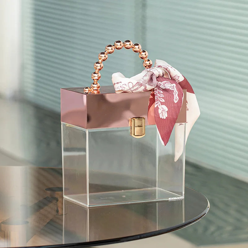 sac main transparent rose doré poignée occasion fête noël anniversaire mariage chic moderne