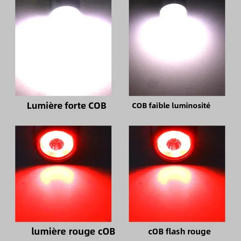 lampe torche rechargeable led gris moderne clip bandeau ajustable haute luminosité usb