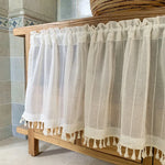 rideau voilage fenêtre bohème blanc cassé franges passe tringle semi transparent japonais