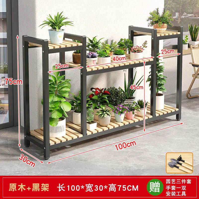 support plantes moderne niveaux gris métallique bois naturel assemblage facile