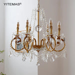 lustre suspendu doré ornements floraux cristal transparent classique ampoules chaîne pendeloques