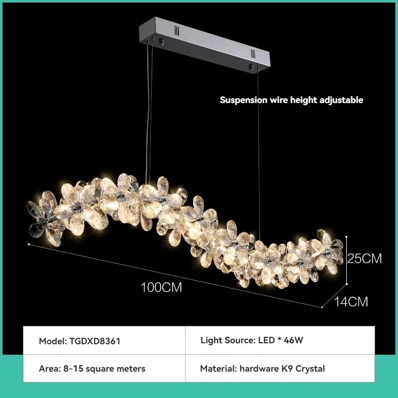 Suspension lumineuse moderne transparente argentée fleurs cristal 3000k 6000k chambre salon