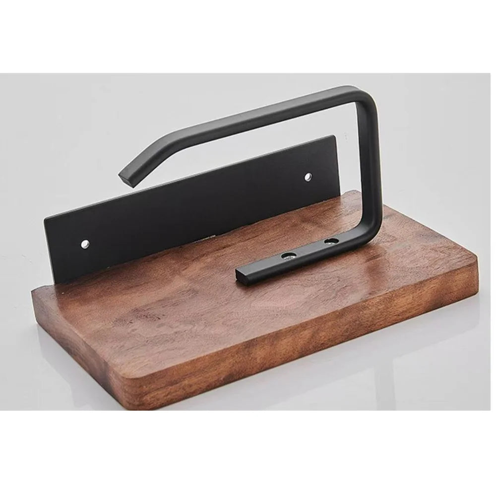porte papier toilette étagère bois grain visible support serviettes acier inoxydable industriel moderne fixations