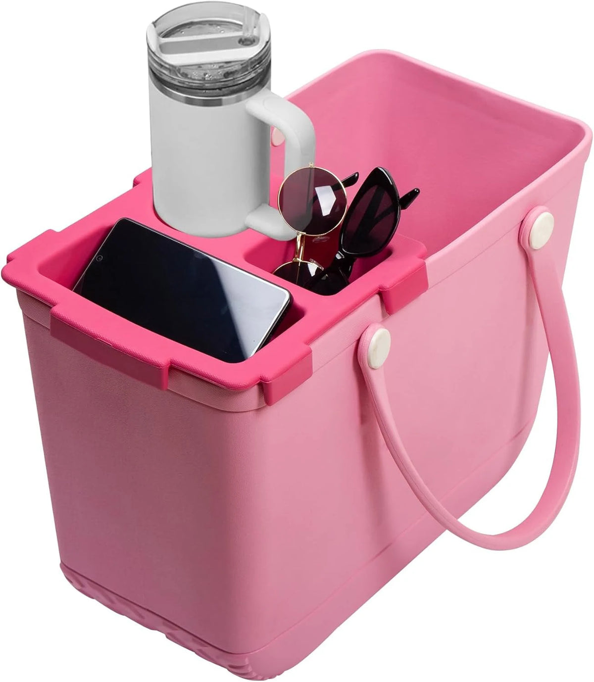 boîte rangement rose pratique compartiment smartphone lunettes soleil voyage moderne