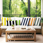 housse coussin imperméable polyester rayé moderne blanc jaune noir bleu marine vert orange