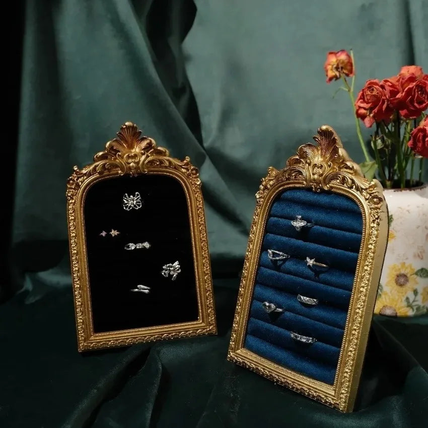 présentoir bijoux velours baroque multi couches rangement anneaux doré rouge bleu noir chambre maisonDecoration