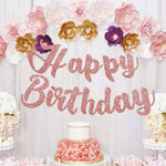 guirlande lettres happy birthday pailletées or rose violet noir cursive suspension anniversaire fête