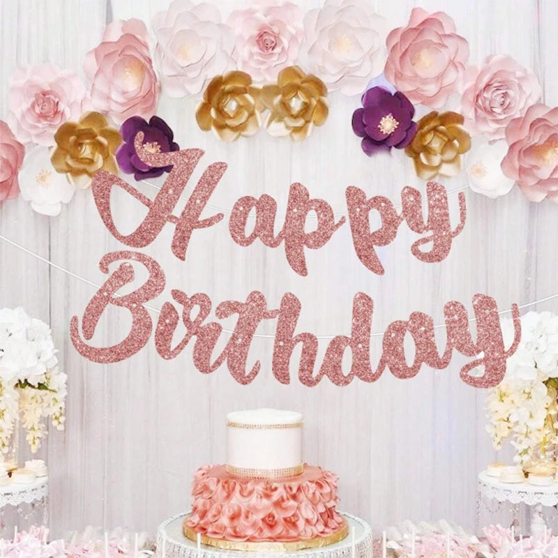 guirlande lettres happy birthday pailletées or rose violet noir cursive suspension anniversaire fête
