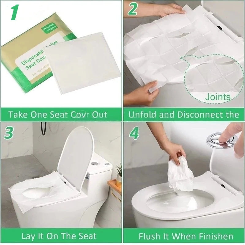 couvre siège toilette jetable blanc feuilles vertes pratique hygiénique 43cm 35.5cm 10 pieces pack