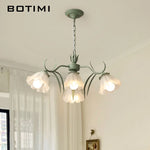 lampe suspendue moderne fleurs vert blanc abat jour verre dépoli led salon chambre