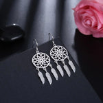 boucles d'oreilles ethniques bohèmes attrape rêves plumes filetage argenté 925 sterling femmes partie festive